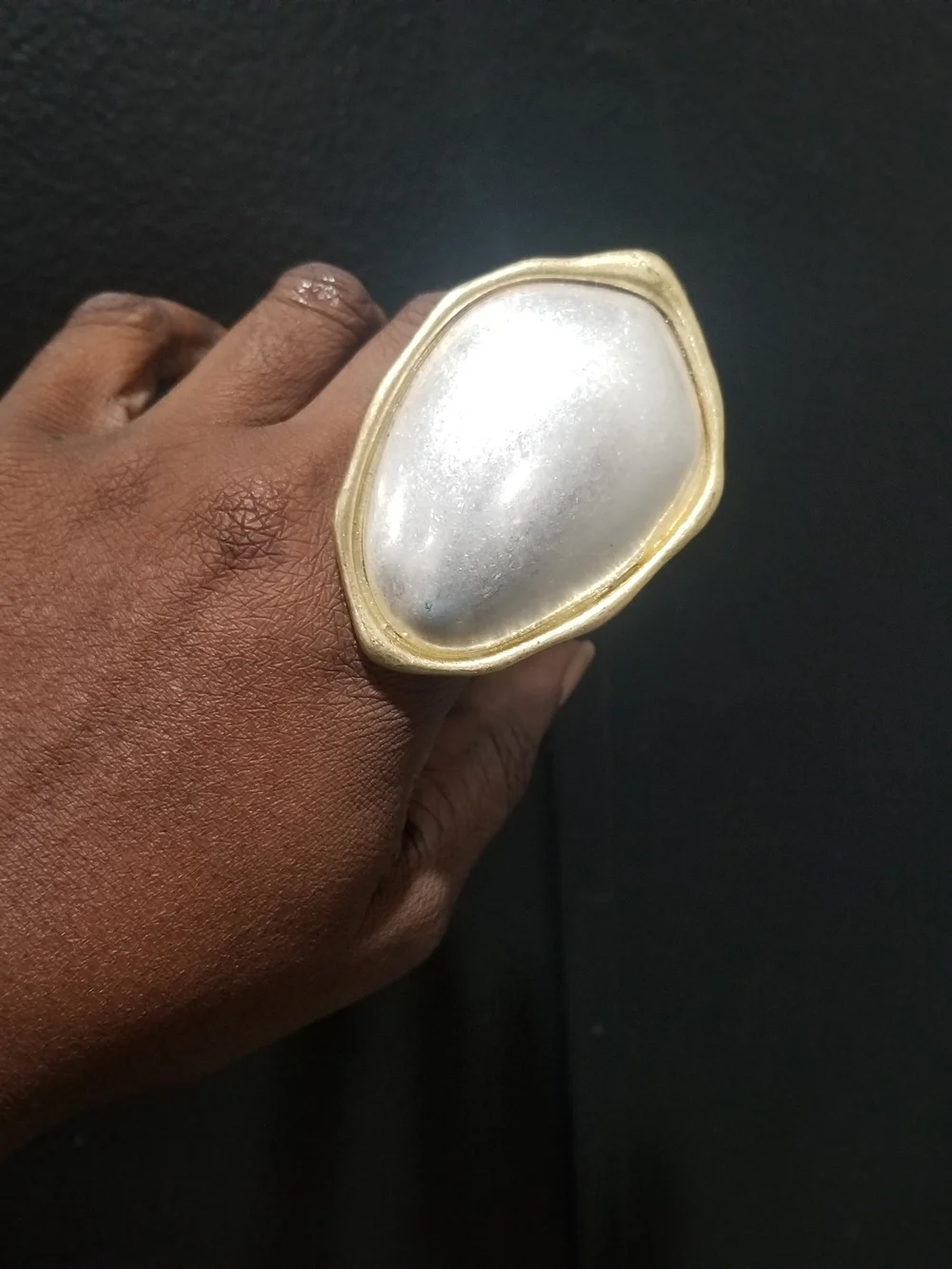 Gold-Trim Silver Oversized  Statement Ring - Women Jewelry